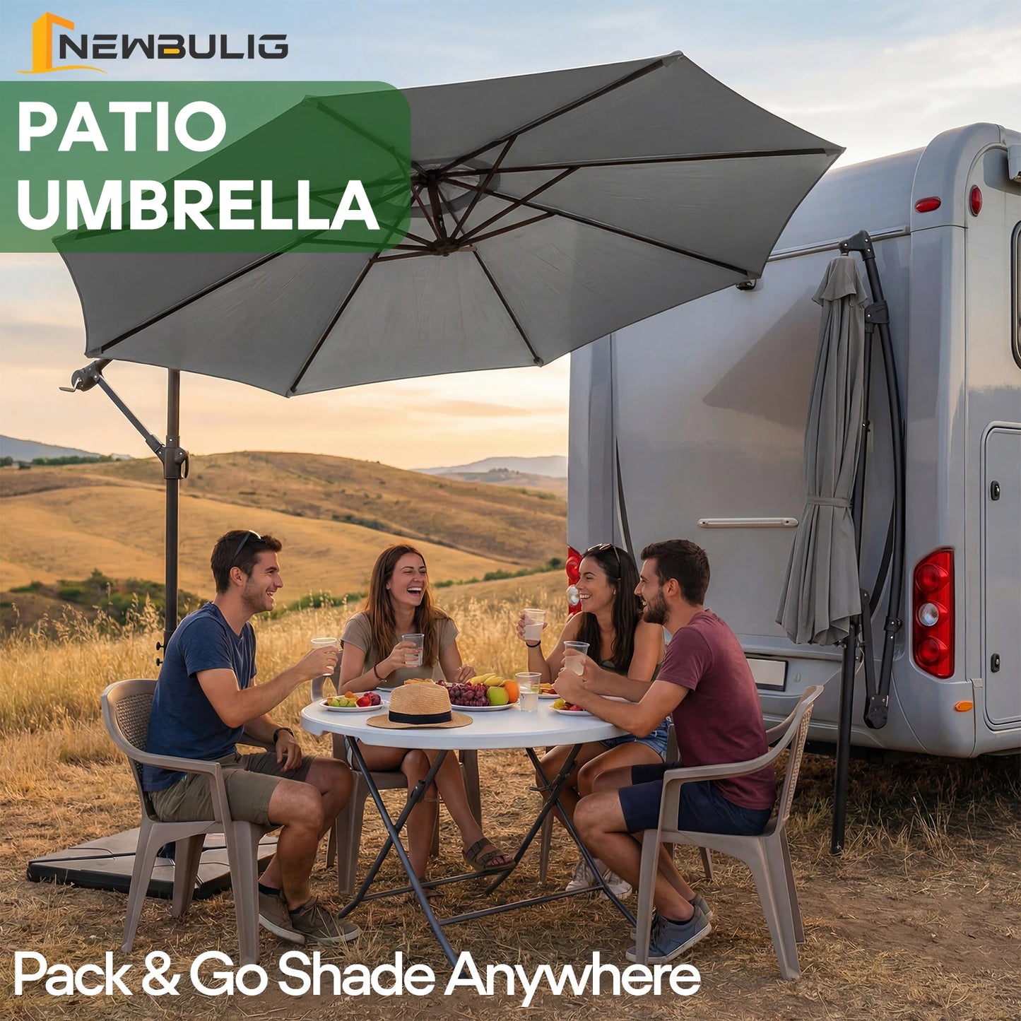 9.8FT Offset Patio Umbrella with Base — UV Protection