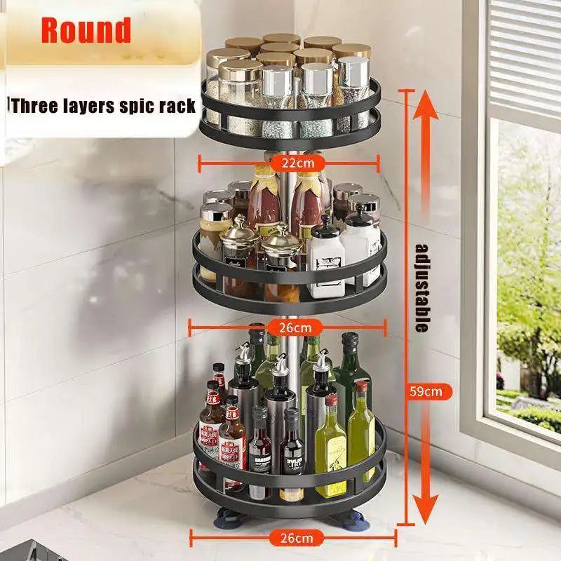 360 Rotation Spice Rack Multi-Layer Spices Seasonings Storage Tray Kitchen Organizer