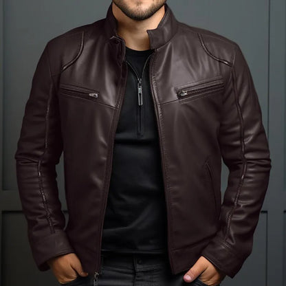 Men's Biker Leather Jacket Stand-up Collar Punk Leather Jacket Men