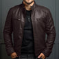 Men's Biker Leather Jacket Stand-up Collar Punk Leather Jacket Men