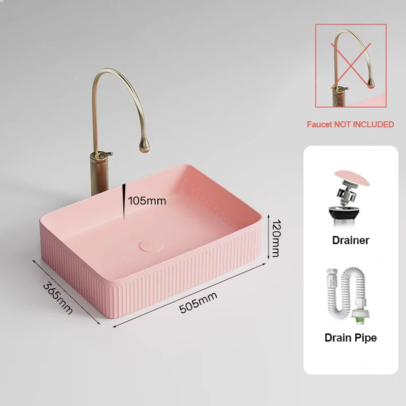 Pink Ceramic Vessel Sink – Modern Countertop Basin with Drain