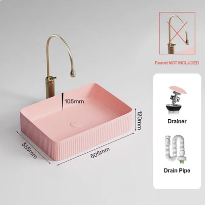 Pink Ceramic Vessel Sink – Modern Countertop Basin with Drain