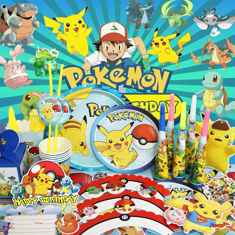 Pikachu Birthday Party Decoration Set (Backdrop · Balloons · Tableware · Kids Party Kit)