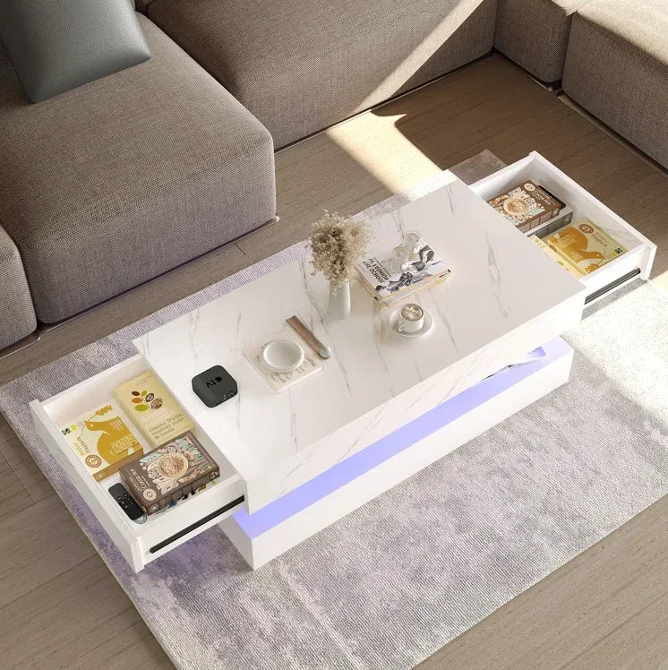 High‑Gloss LED Coffee Table with Storage – Modern Center Table