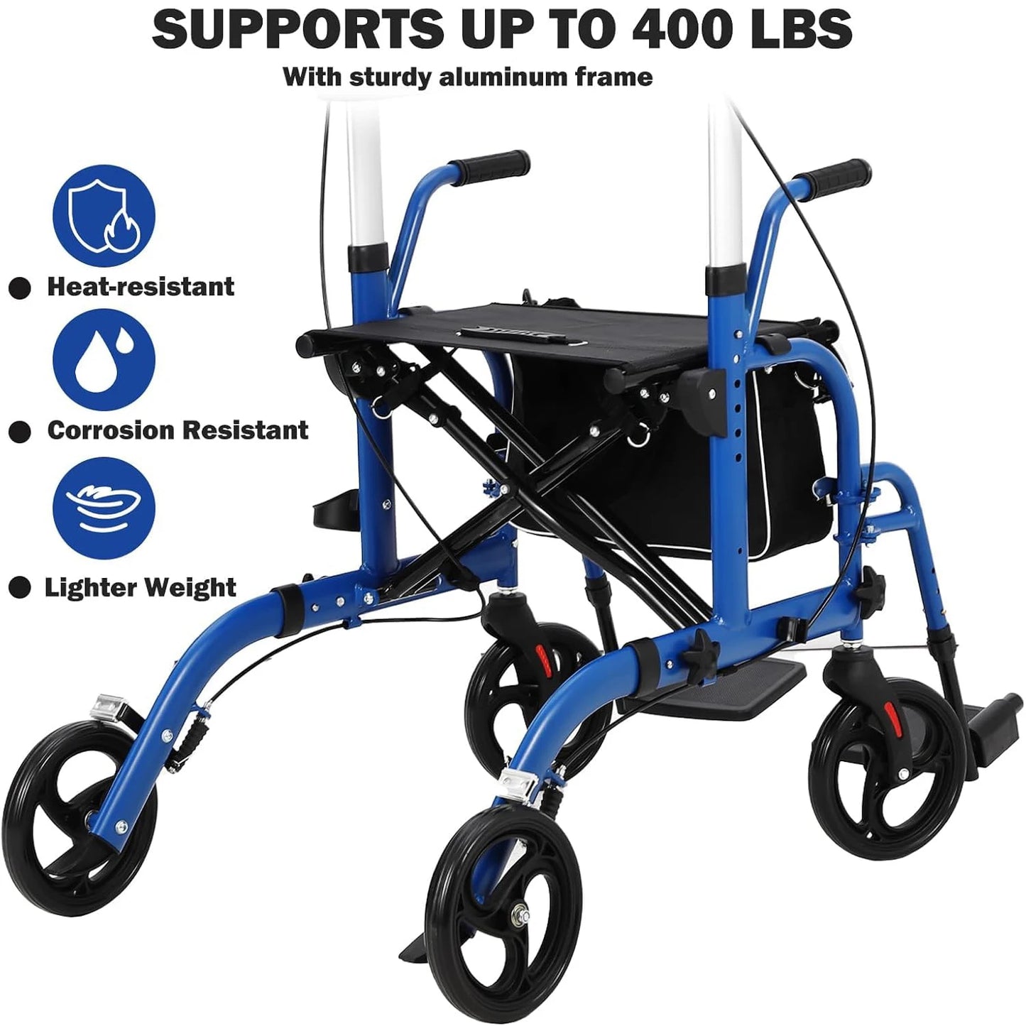 All‑Terrain Rollator Walker with Seat (Foldable Aluminum, Adjustable Height)