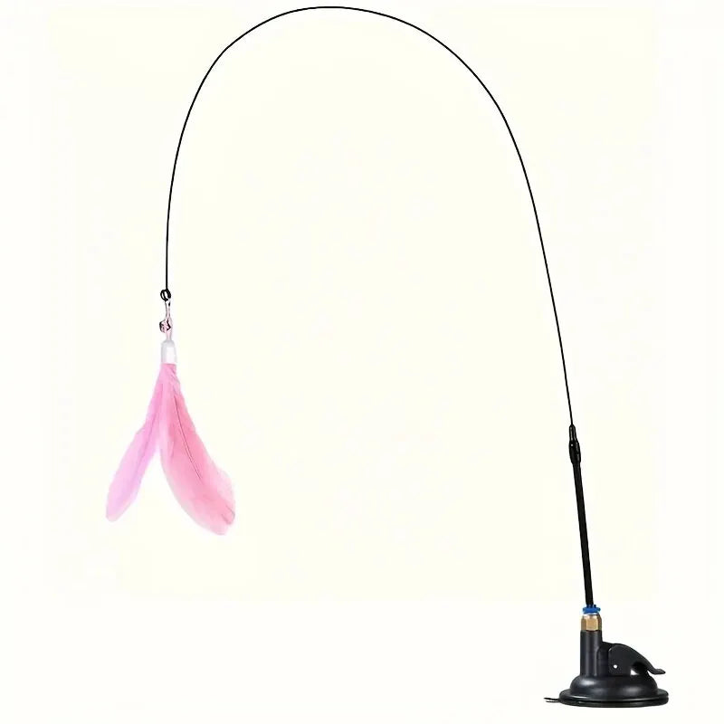 Interactive Bell & Feather Wand  Cat Teaser Toy  with Long Suction Cup Pole