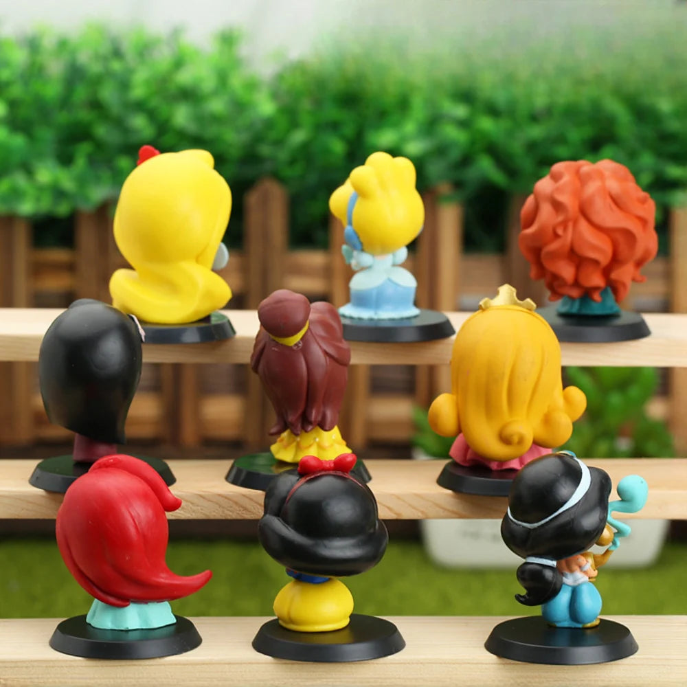 9‑Piece Kawaii Princess Figure Set – 6cm Rapunzel, Snow White, Jasmine, Mulan & Ariel Cake Toppers