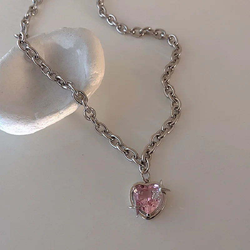 Stylish Pink Heart Necklace Gemstone Pendant Diamonds One Arrow Through Forever Love  Designs