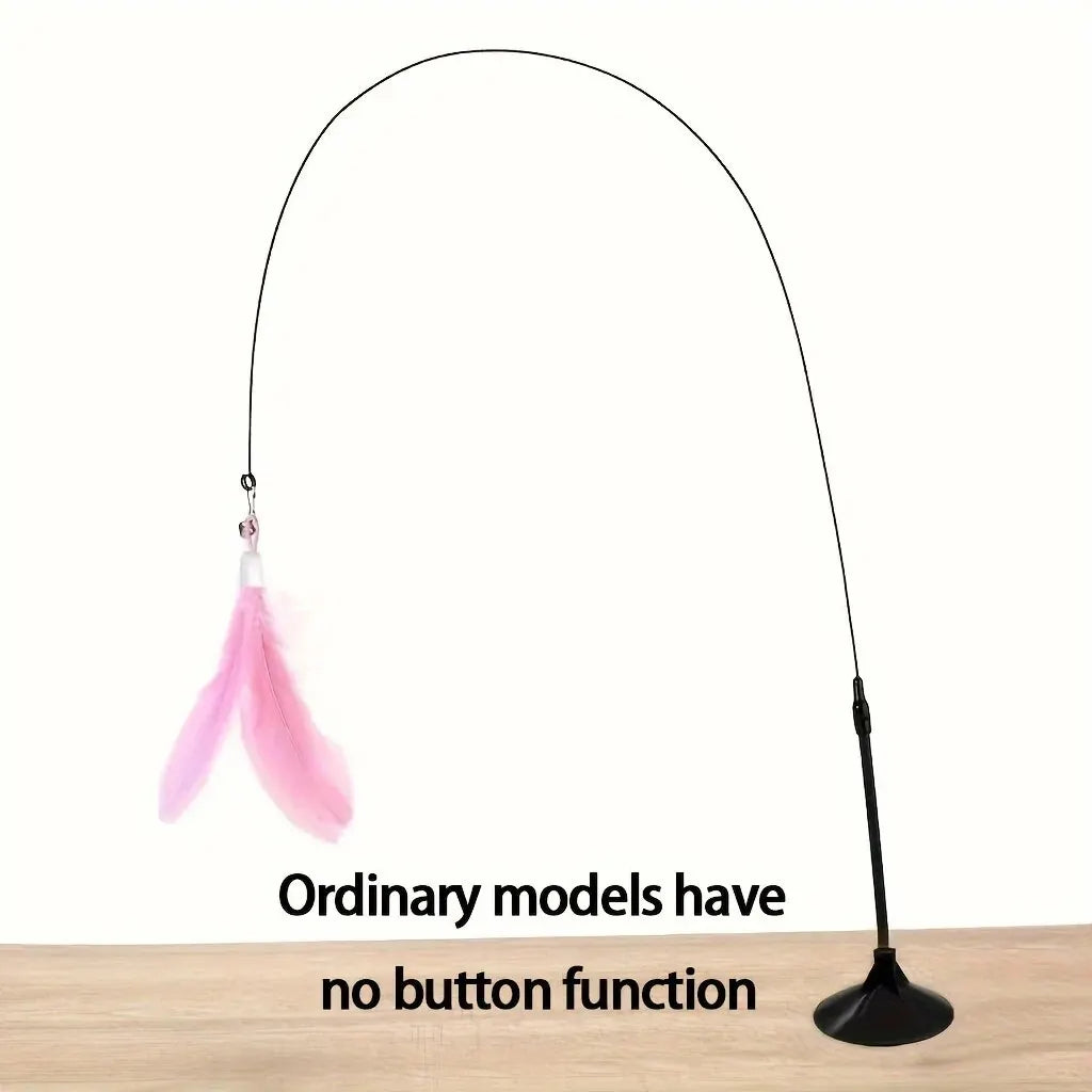 Interactive Bell & Feather Wand  Cat Teaser Toy  with Long Suction Cup Pole