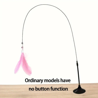 Interactive Bell & Feather Wand  Cat Teaser Toy  with Long Suction Cup Pole