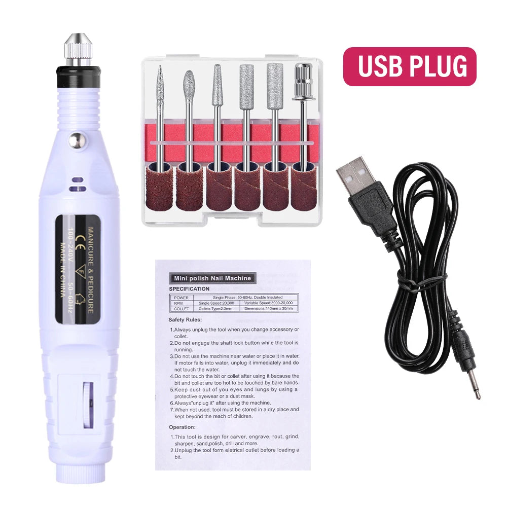 Professional Electric Nail Drill Machine Set – Manicure Milling Cutters & Strong Nail Polishing Tool