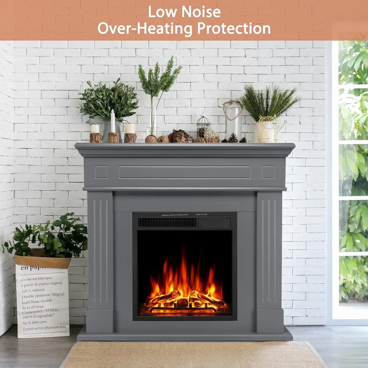 44" Electric Fireplace with Mantel & LED Log Insert