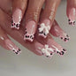 24Pcs French Pink Press on Nails Short Square Head Fake Nails with Flower Rhinestone Design Wearable Finished False Nail Tips