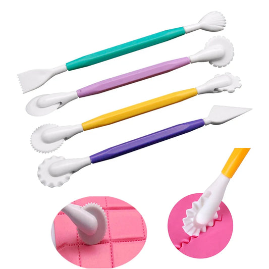 4 Pcs/set Fondant Cake Decorating Sugarcraft Making Wheel Embosser Cookie Cutter Tool Set