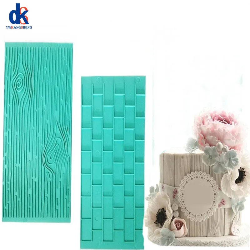 2‑Piece Bark Wall Cake Mold Set – Embossed Brick & Wood Grain Fondant Cutters for Cake Decorating