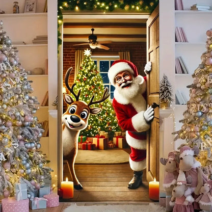 Winter Snowman Christmas Wreath Door Cover Decoration Hanging Door Banner Winter Cute Outdoor Snowman Backdrop Christ