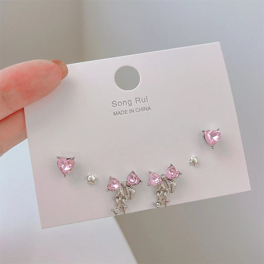Pink Heart Stud Earrings f