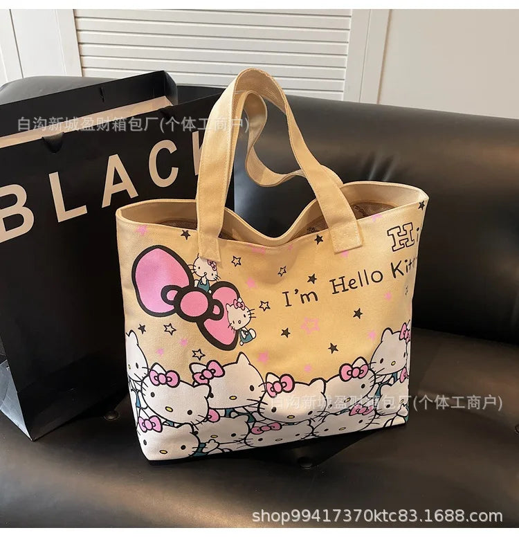 Sanrio Hello Kitty Canvas Zipper Handbag (48cm Large Capacity Tote Bag)