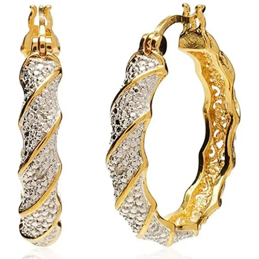 Gold Color Women Twisted Pattern Hoop Earrings