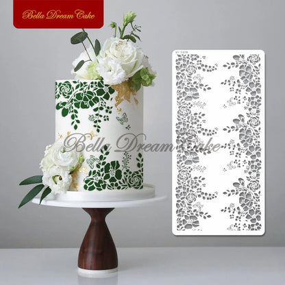 Various Flower Leaf Design Fondant Cake Stencil DIY Royal Cream Border Mold PET Drawing Template Cake Decorating Tools Bakeware