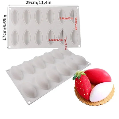 12 Fondant Mold Cavity Silicone Cake Form Quenelle Shaped Mould Mousse Cake Chocolate Decorating Tools Baking Pan Tray