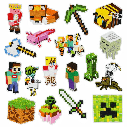 Mosaic Game Vitual World Embroidery Patches Iron on Patch Character Pasted Bag Decoration Game Pixel Appliques for Clothing Scp