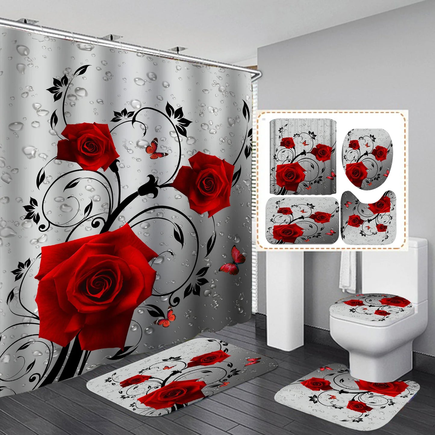 Purple Rose Shower Curtain Polyester Bath Curtain Set 3D Print 180x180 Bathroom Curtain Colorful Flowers Home Decor Dropshipping