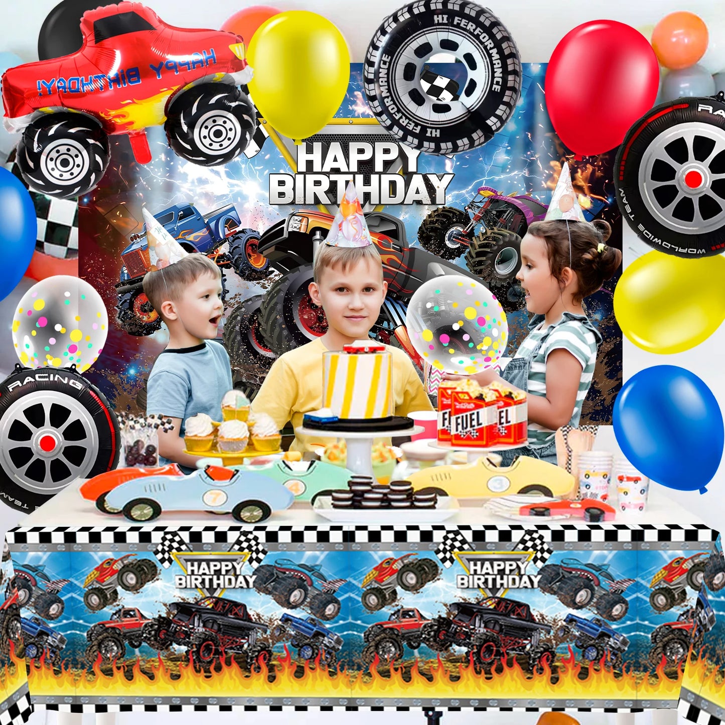 26‑Piece Racing Car Party Decorations Set – Balloons, Tablecloth & Backdrop