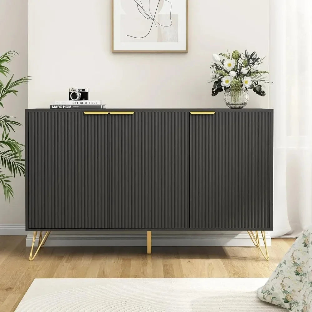47.2" Modern Fluted Sideboard Cabinet with 3 Doors & Adjustable Shelves