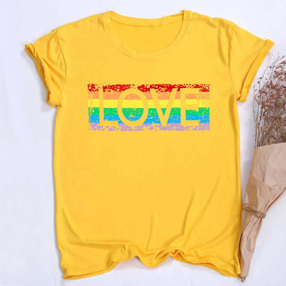 LOVE Pattern Print Girls Rainbow T-shirt Women Tee Shirt LGBT Pride Month T-shirt Love Wins Graphic Tee Summer Women Clothes