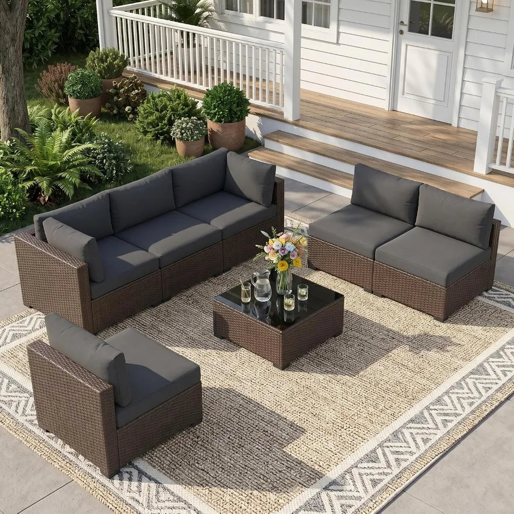 7‑Piece Wicker Patio Conversation Set – Custom Sectional Sofa