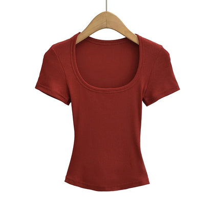 Slim Square Collar Short Sleeve Crop Top