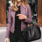Women’s Slim Fit PU Leather Moto Jacket – Classic Zipper Coat