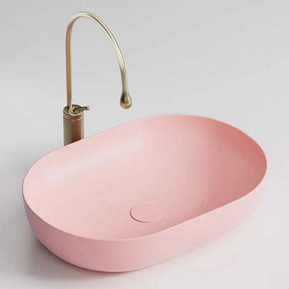 Pink Ceramic Vessel Sink – Modern Countertop Basin with Drain
