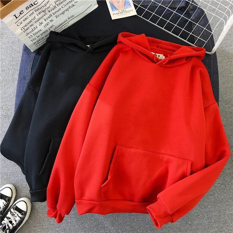 Solid Hoodie Comfortable Stretch Sweatshirts Loose Pocket Female Pullovers