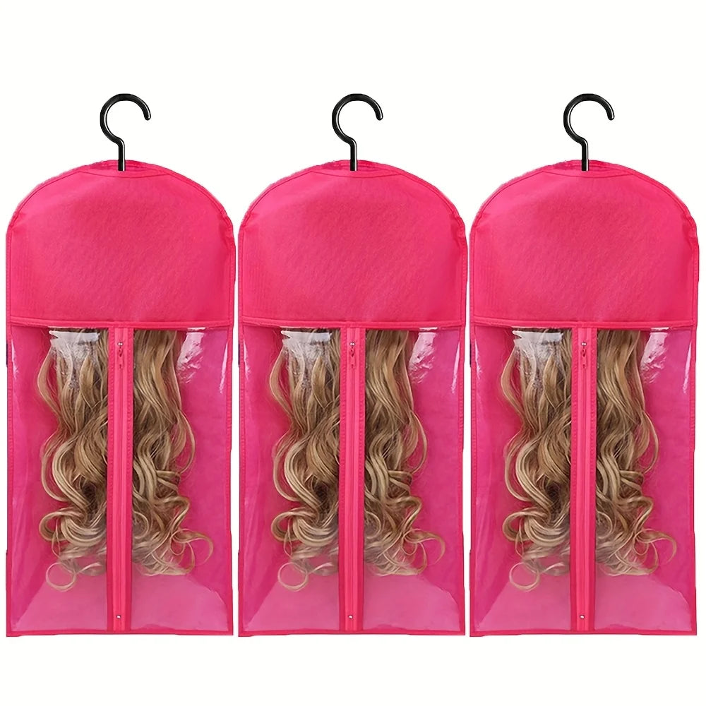 1/3pcs Premium Wig Storage Bags with Sturdy Metal Hangers - Black Transparent Design for Multiple Wigs & Hair Extensions