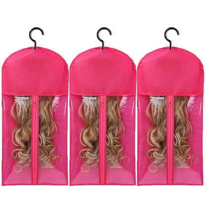1/3pcs Premium Wig Storage Bags with Sturdy Metal Hangers - Black Transparent Design for Multiple Wigs & Hair Extensions