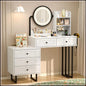Vanity Desk — Mirror, Lights, 5 Drawers & Power Outlets