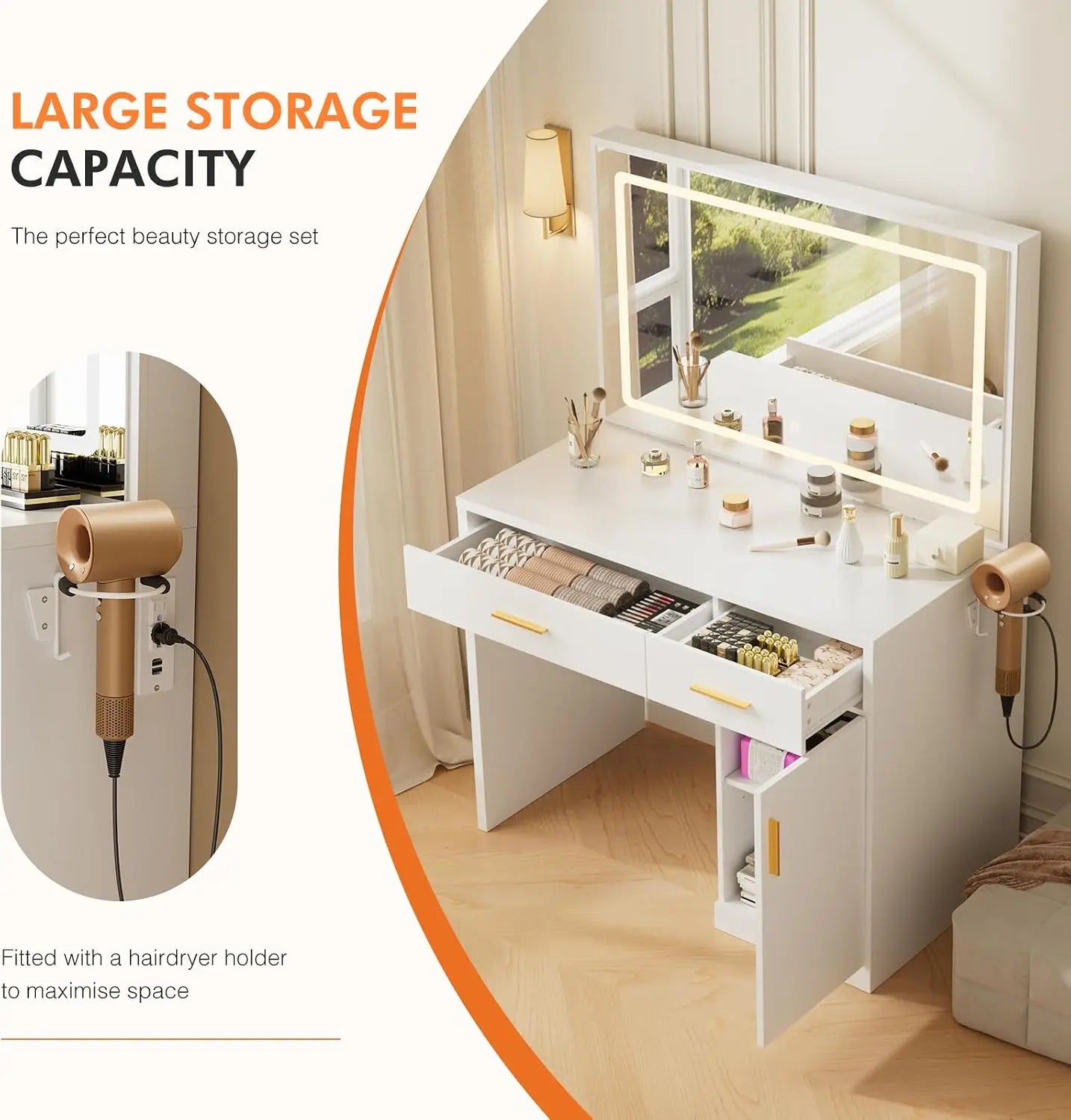 LED Vanity Dressing Table with Charging Station