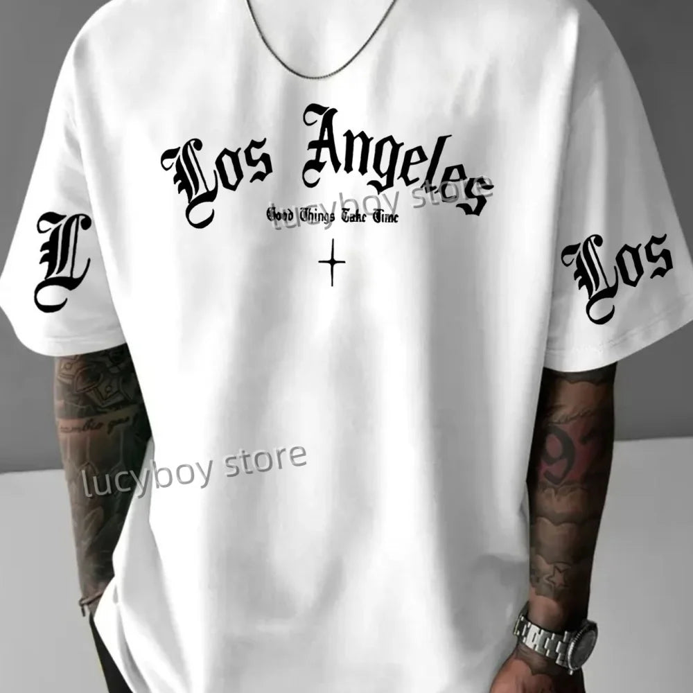 LOS ANGELES  Print Mens  Jersey T-shirt Short Sleeve PLUS size round neck