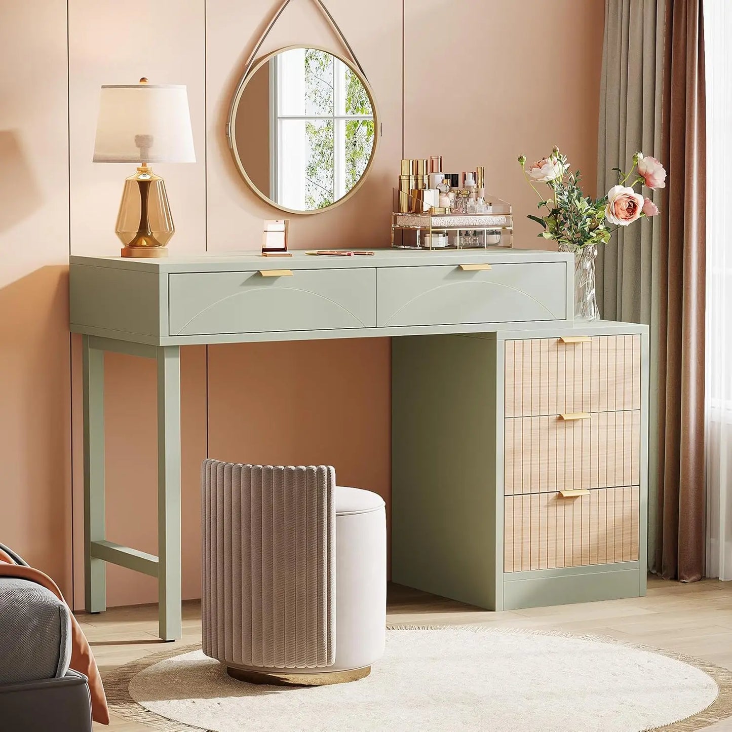 Modern 5‑Drawer Makeup Vanity Desk with Storage (Narrow)