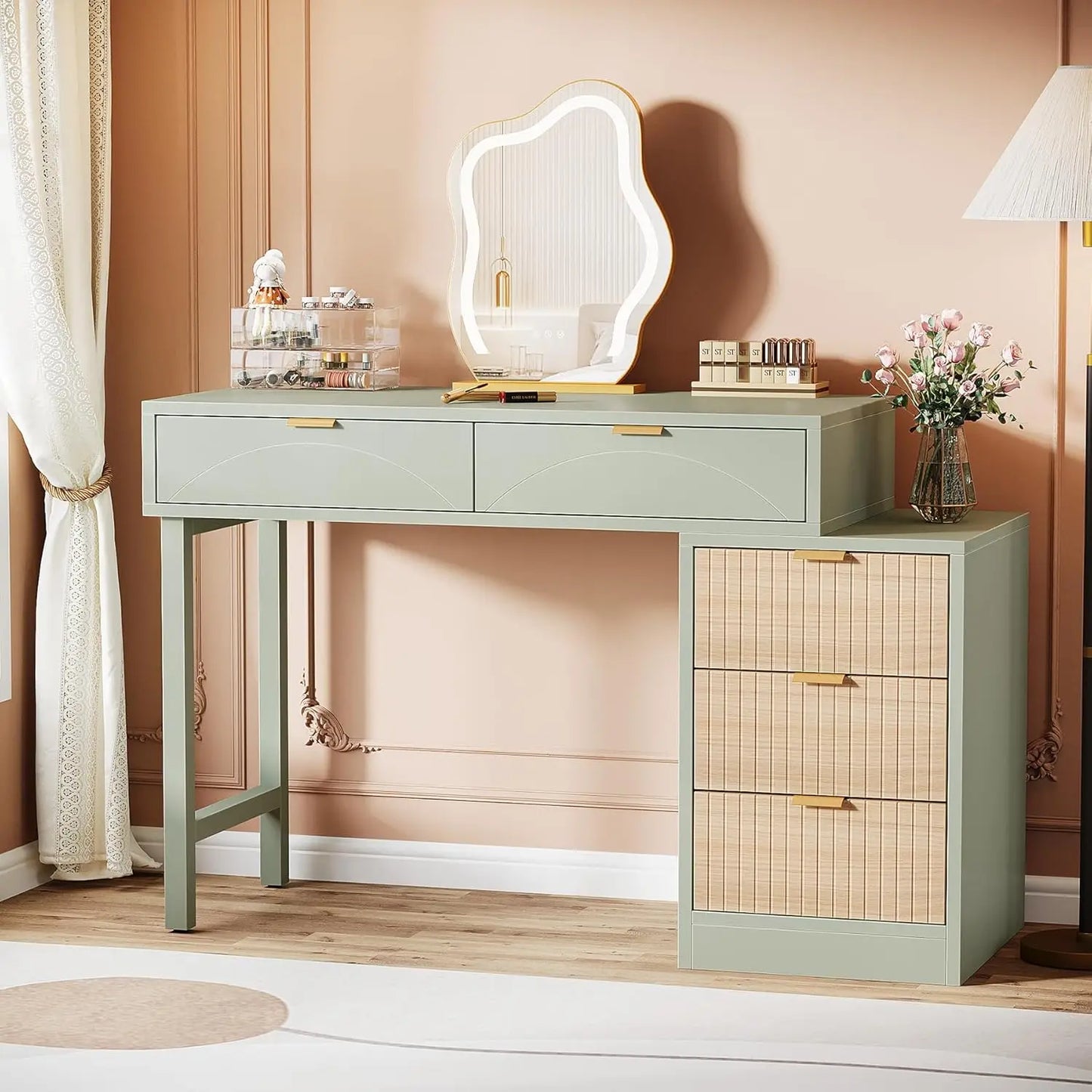 Modern 5‑Drawer Makeup Vanity Desk with Storage (Narrow)