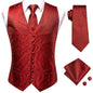 Hi-Tie 20 Color Silk Men's Vests Tie Slim Sleeveless Jacket Hanky Cufflink Waistcoat 4PC Suit