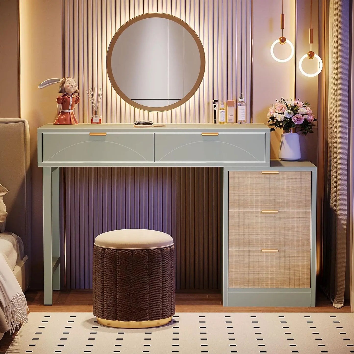 Modern 5‑Drawer Makeup Vanity Desk with Storage (Narrow)