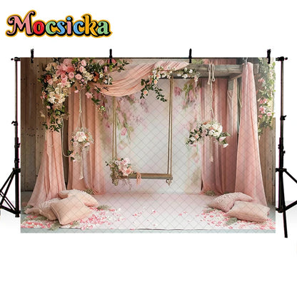 Mocsicka Photography Background Spring Indoor Wreath Cradle Decor Wedding Maternity Adult Kids Portrait Backdrop Photo Studio