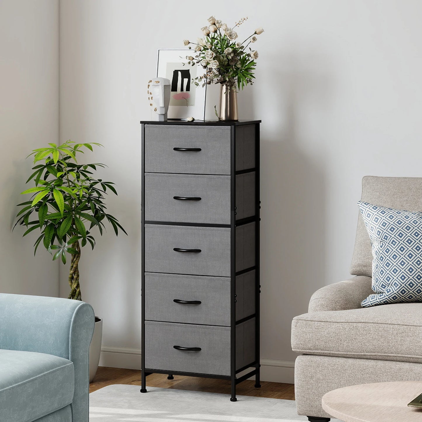 5‑Drawer Fabric Cabinet – 48" Living Room Storage