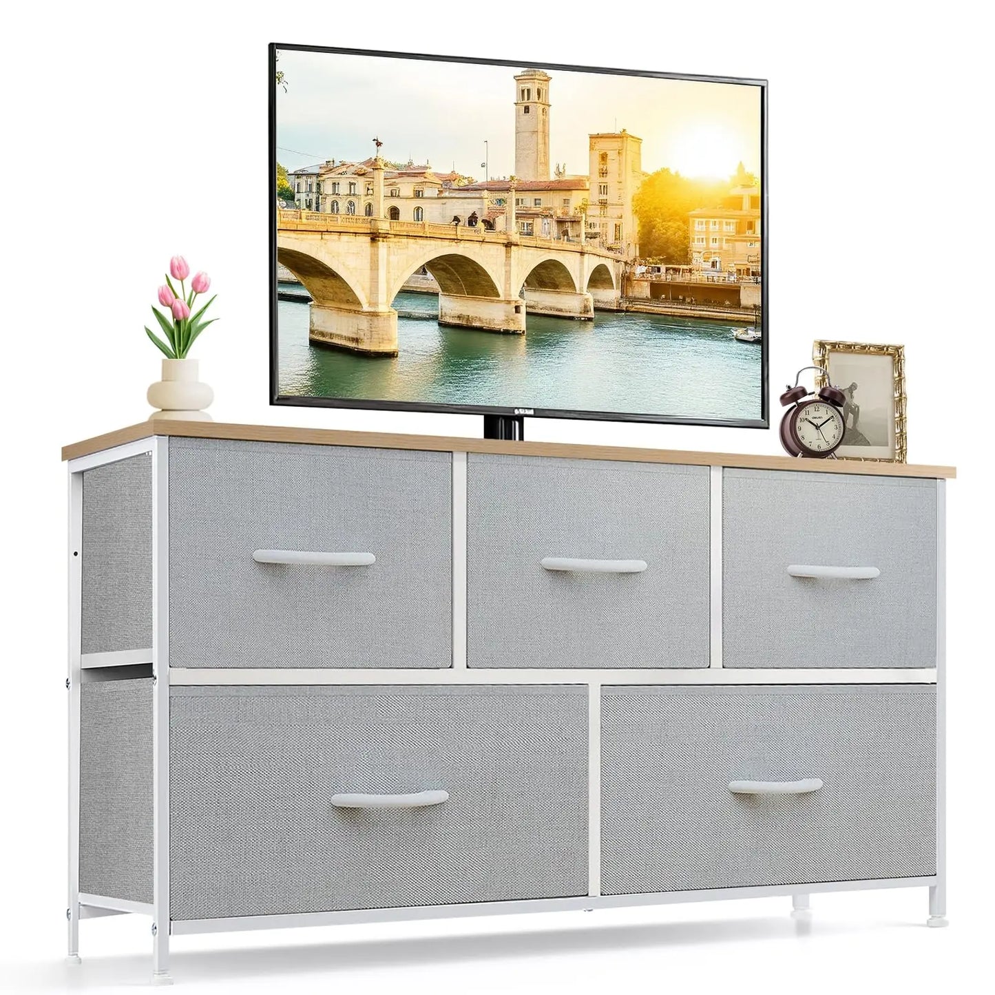 9‑Drawer Tall Bedroom Dresser with Wooden Top & Fabric Bins