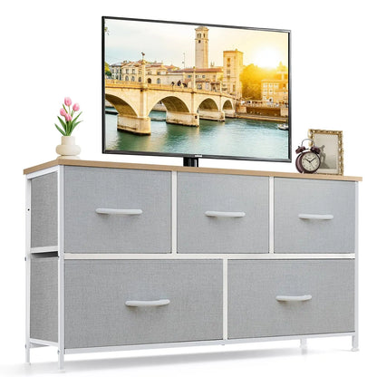 9‑Drawer Tall Bedroom Dresser with Wooden Top & Fabric Bins