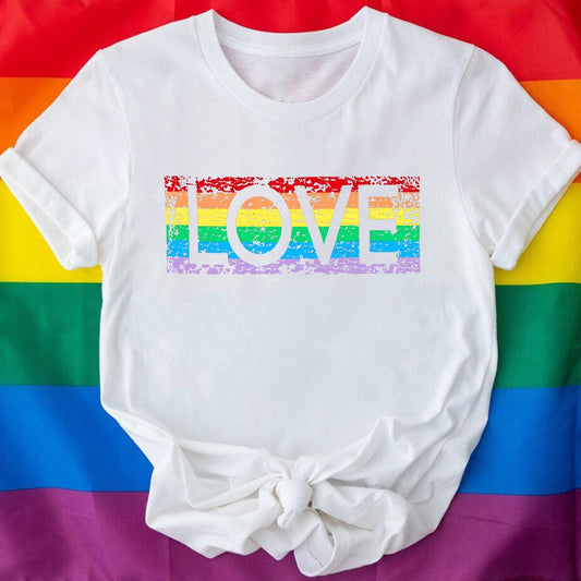 LOVE Pattern Print Girls Rainbow T-shirt Women Tee Shirt LGBT Pride Month T-shirt Love Wins Graphic Tee Summer Women Clothes