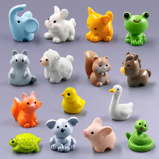 10Pcs Easter Rabbit Squirrel Elephant Fox Sheep Duck Pig Cat Frog Snake Figurine Miniature Fairy Garden Decoration Accessories